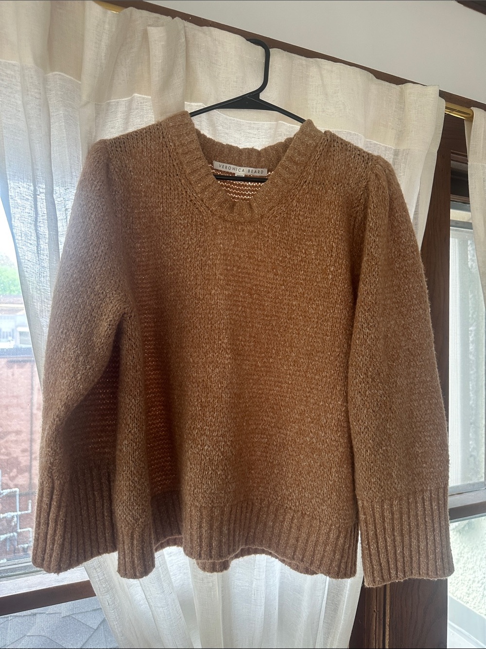 Veronica Beard Camel Brown V-Neck Knit Pullover